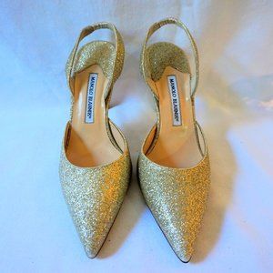 MANOLO BLAHNIK Carolyne Glitter Mid-Heel Halter